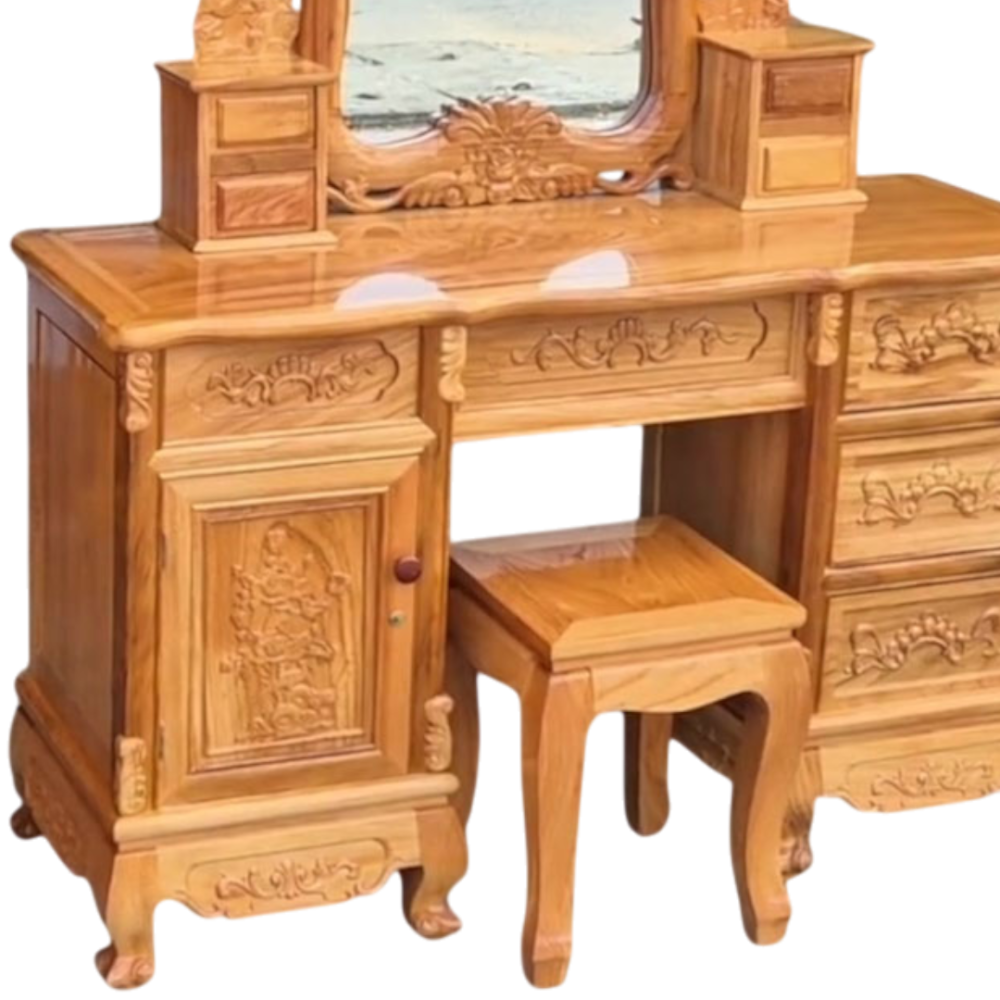 Chi tiết vân gỗ bàn trang điểm gỗ tự nhiên gõ đỏ
