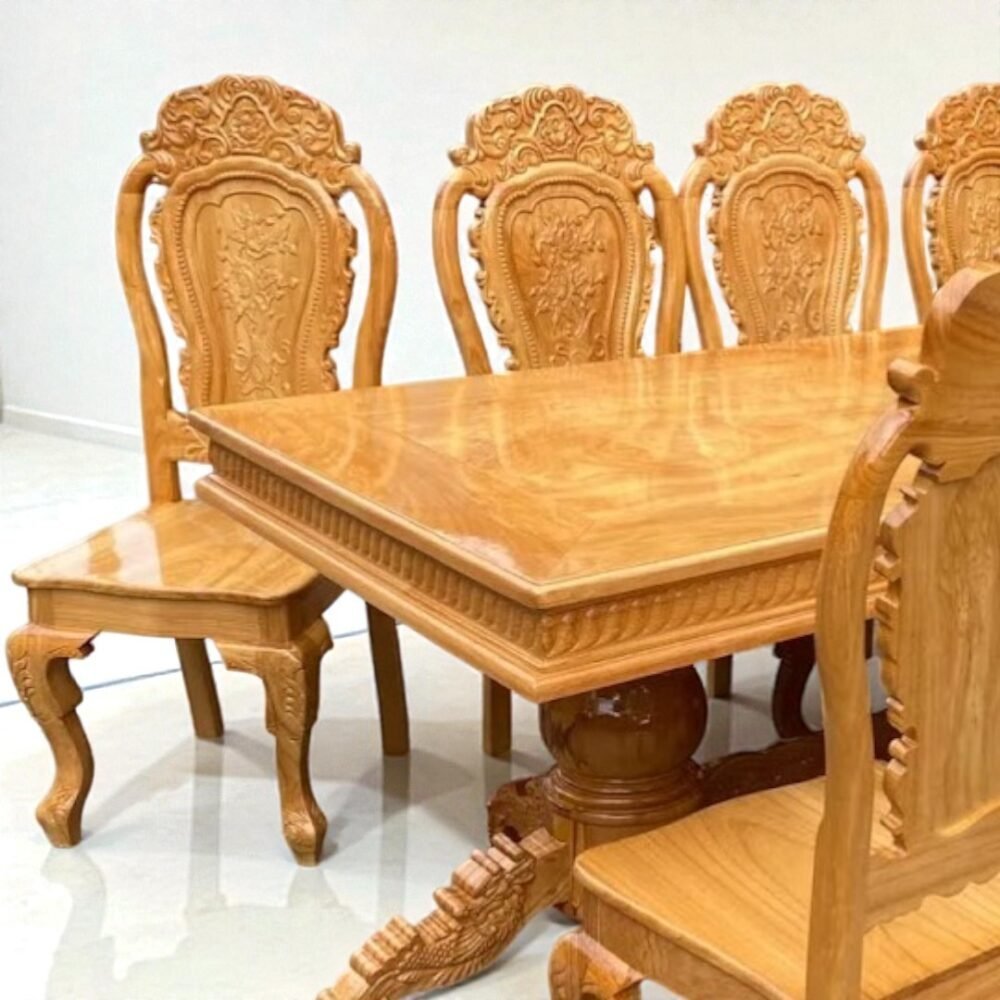 Bộ bàn ăn 8 ghế gỗ gõ đỏ MS 3335 - nhìn tổng thể