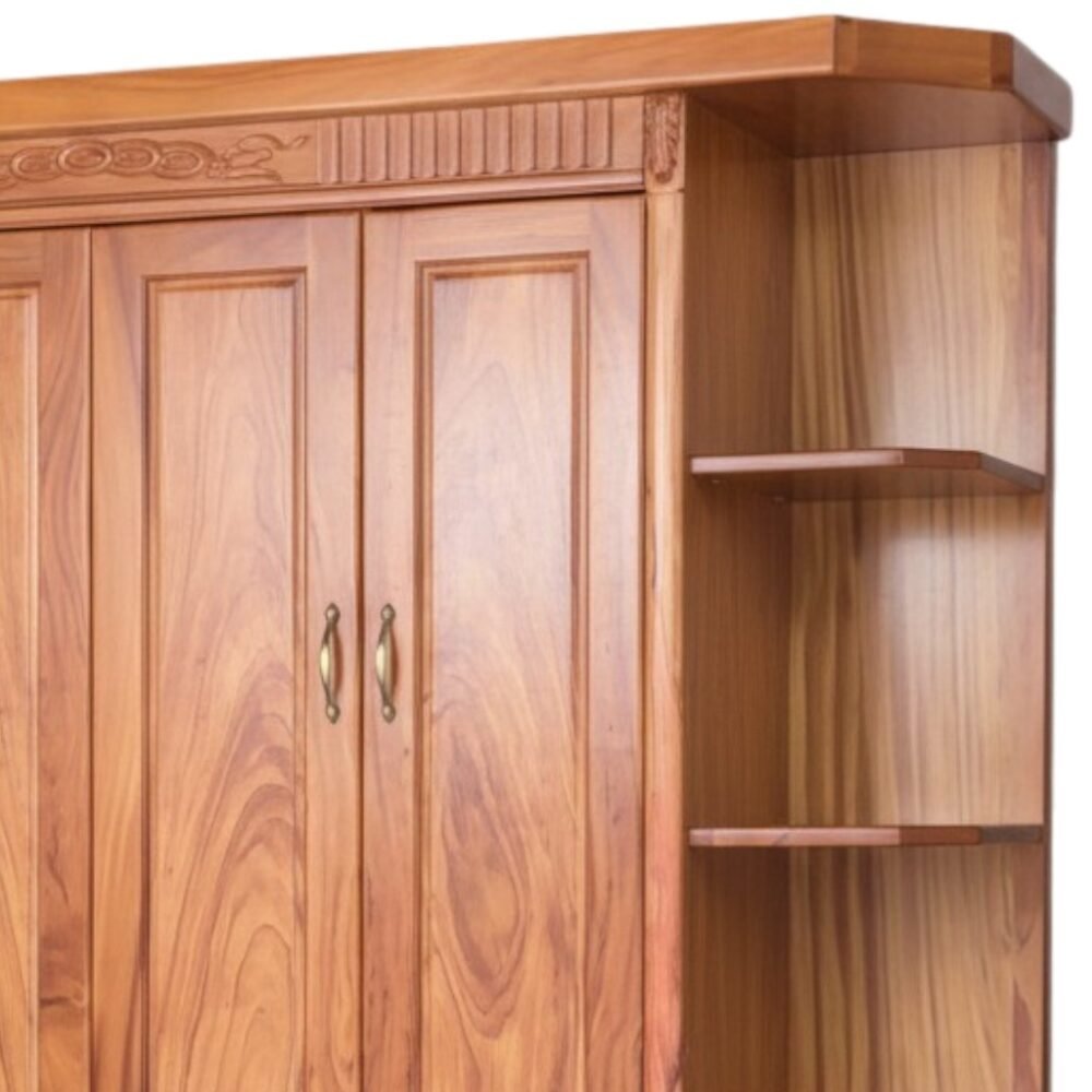 Tủ quần áo gỗ gõ đỏ có kệ trang trí MS 3303 - kỹ thuật đóng mộng chắc chắn