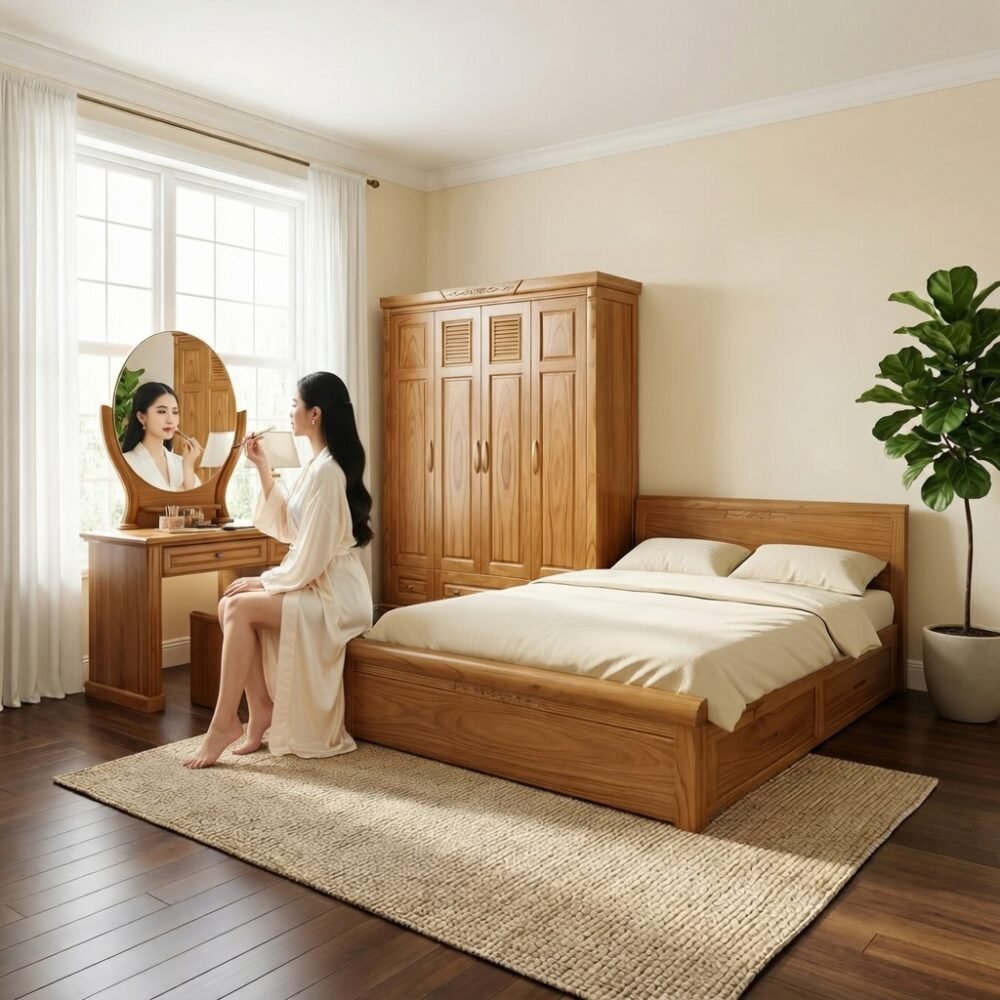 Combo giường tủ gỗ tự nhiên đẹp cao cấp