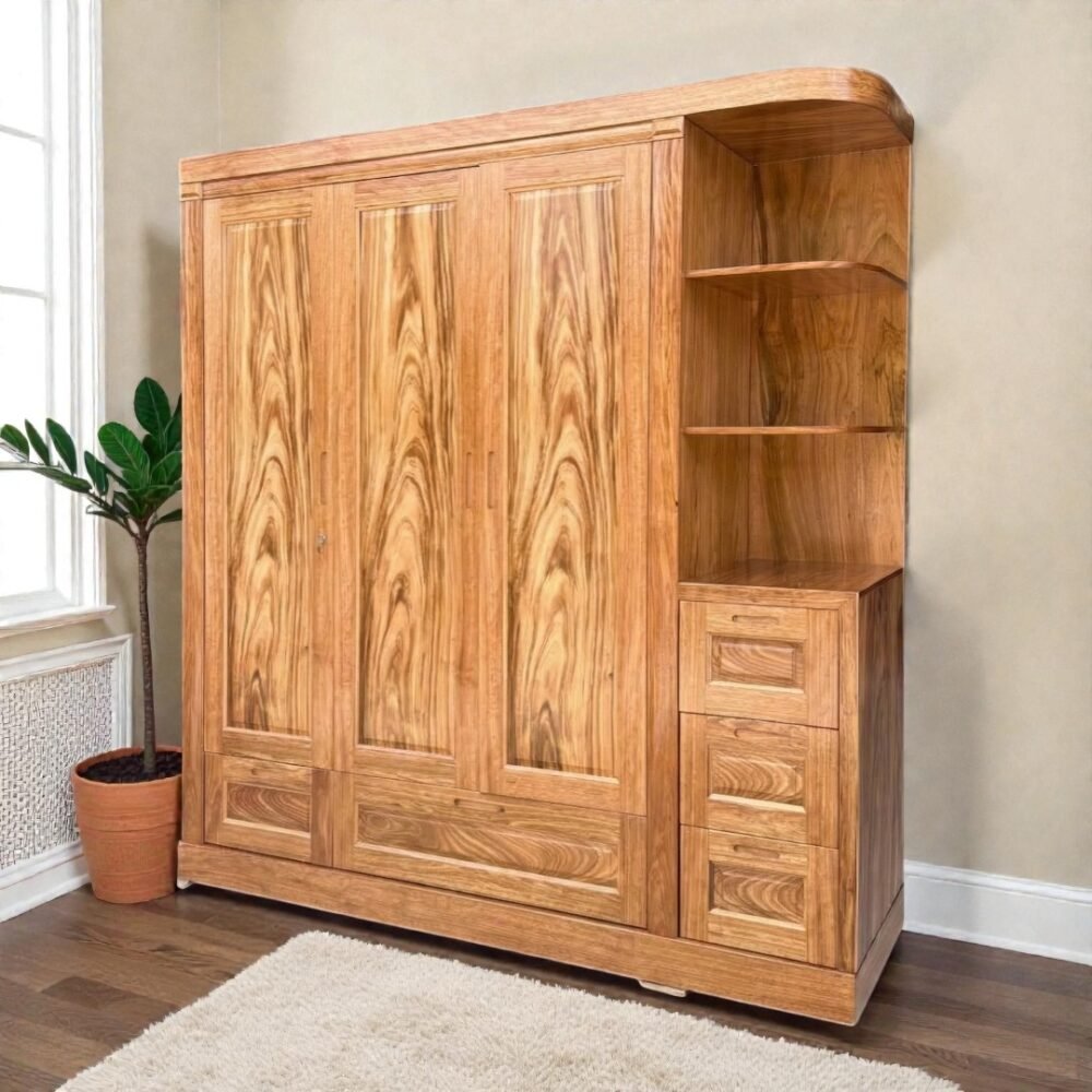 Tủ quần áo gỗ tự nhiên vân Hương Xám 3 cánh hiện đại