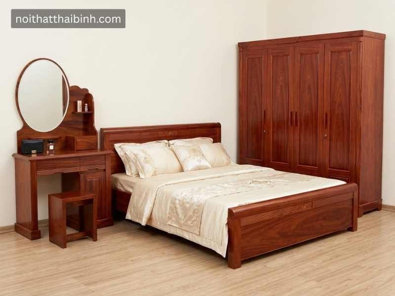 Combo phòng ngủ gỗ tự nhiên vân cẩm - góc nghiêng