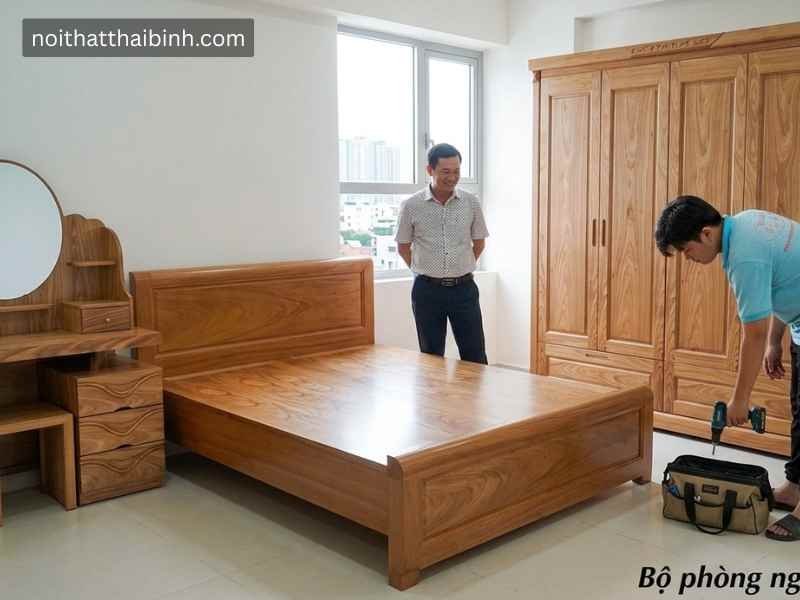 Combo phòng ngủ gỗ tự nhiên vân hương xám MS 2888