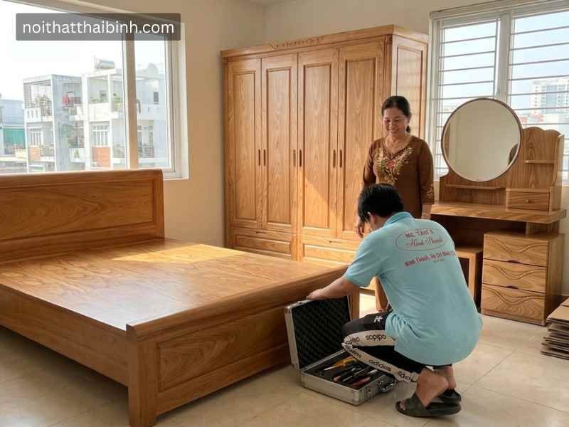 Combo phòng ngủ gỗ tự nhiên vân hương xám tại tphcm