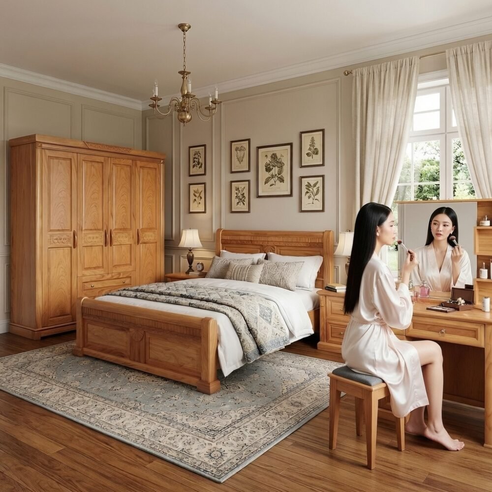 Combo phòng ngủ gỗ vân gõ tự nhiên