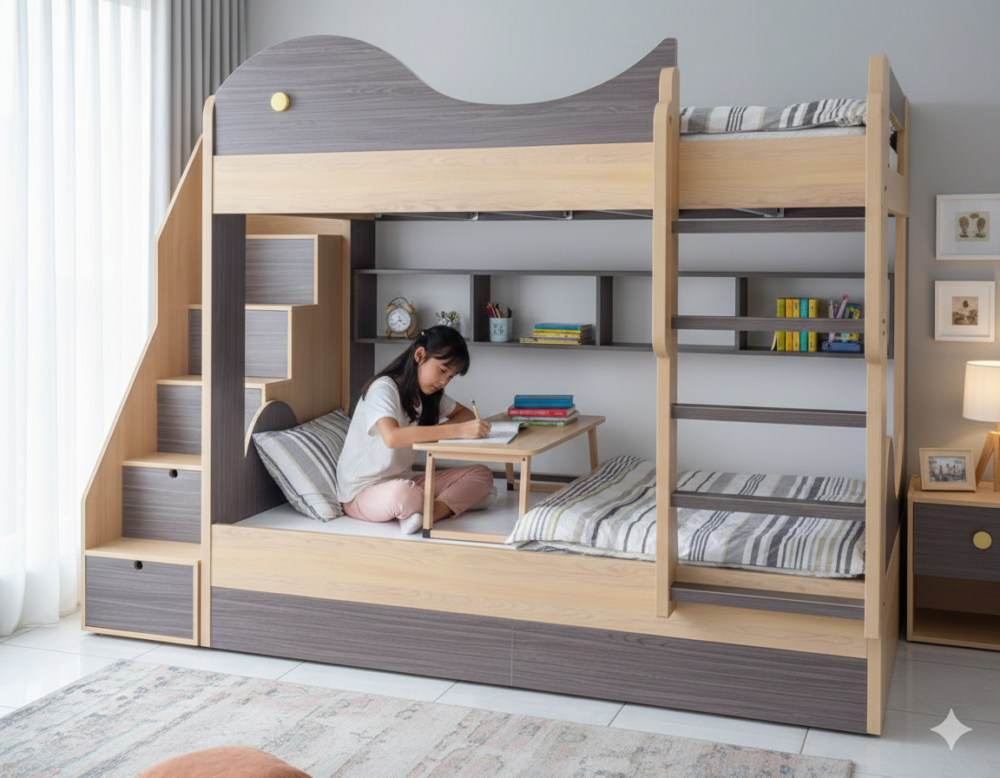 Giường tầng cho bé hình cá heo MS 3175 - bề mặt hoàn thiện