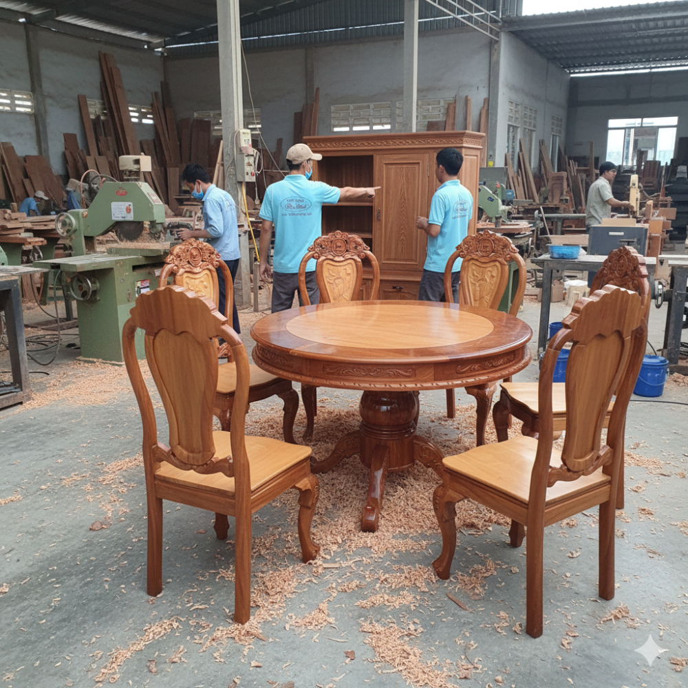 Bộ bàn ăn 8 ghế gỗ tự nhiên cao cấp MS 3363 - bề mặt hoàn thiện