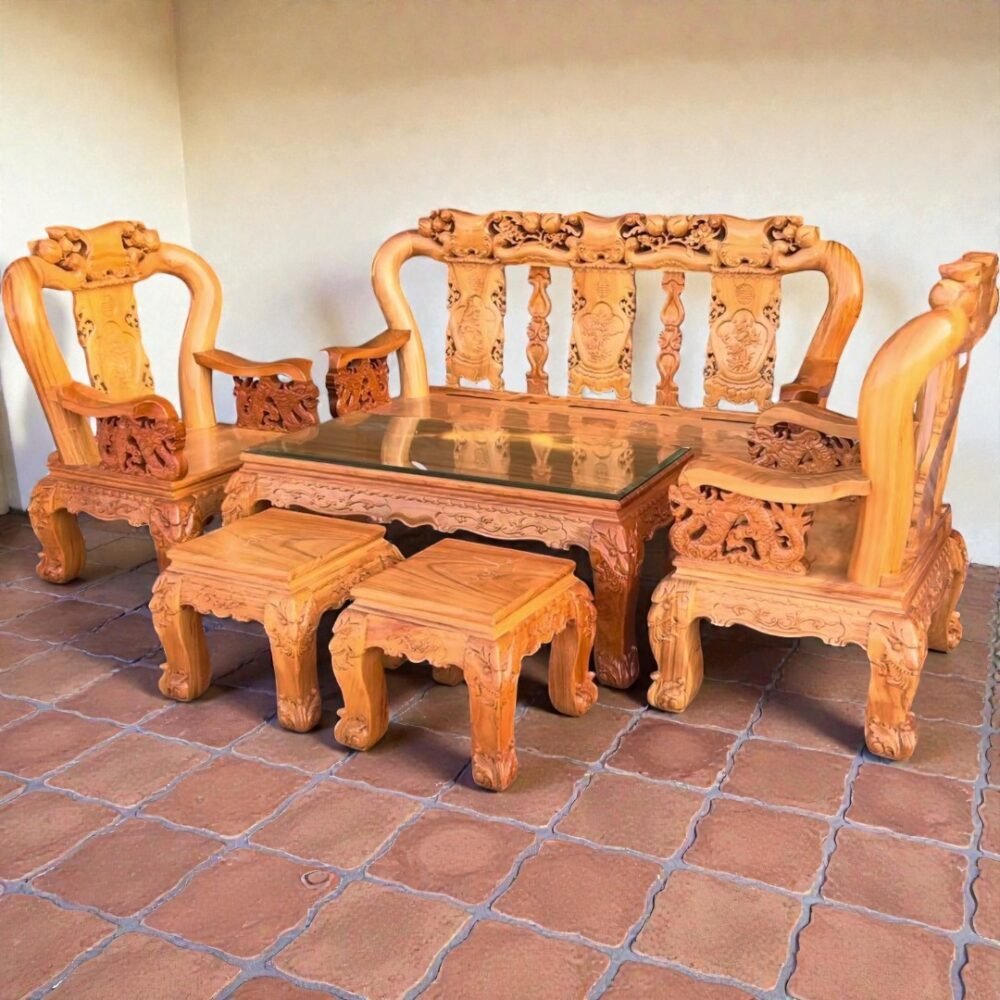 Bộ salon gỗ gõ đỏ 6 món MS 3368