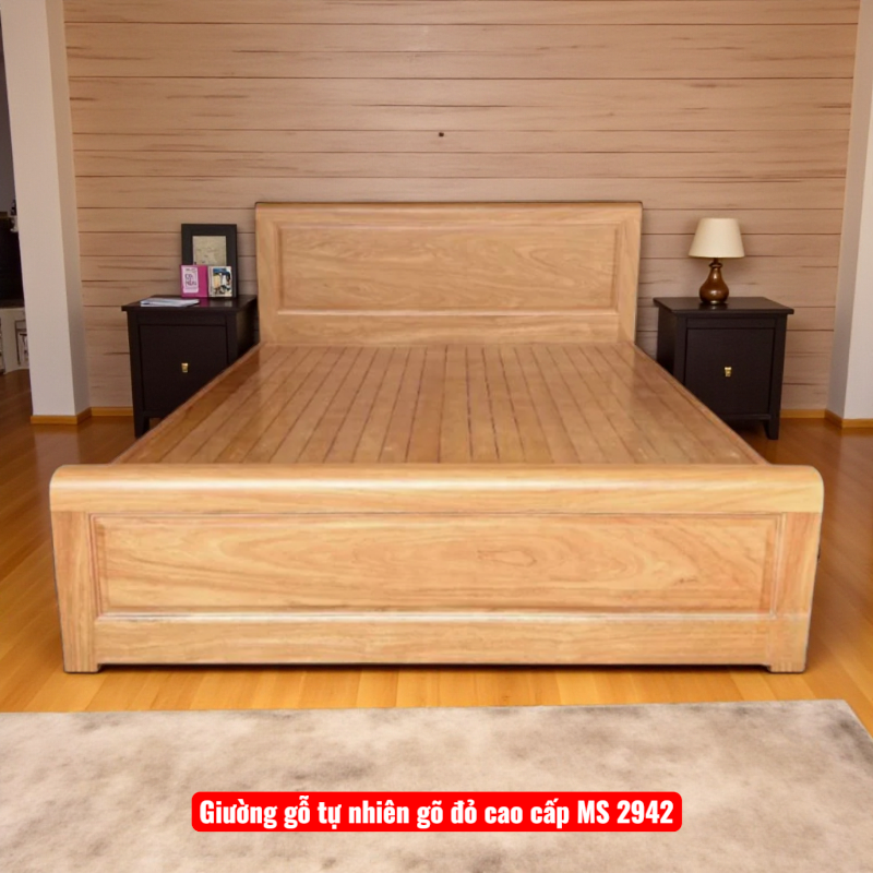Giường Ngủ Gỗ Tự Nhiên Vân Gõ Dát Phản MS 2942 - góc nghiêng
