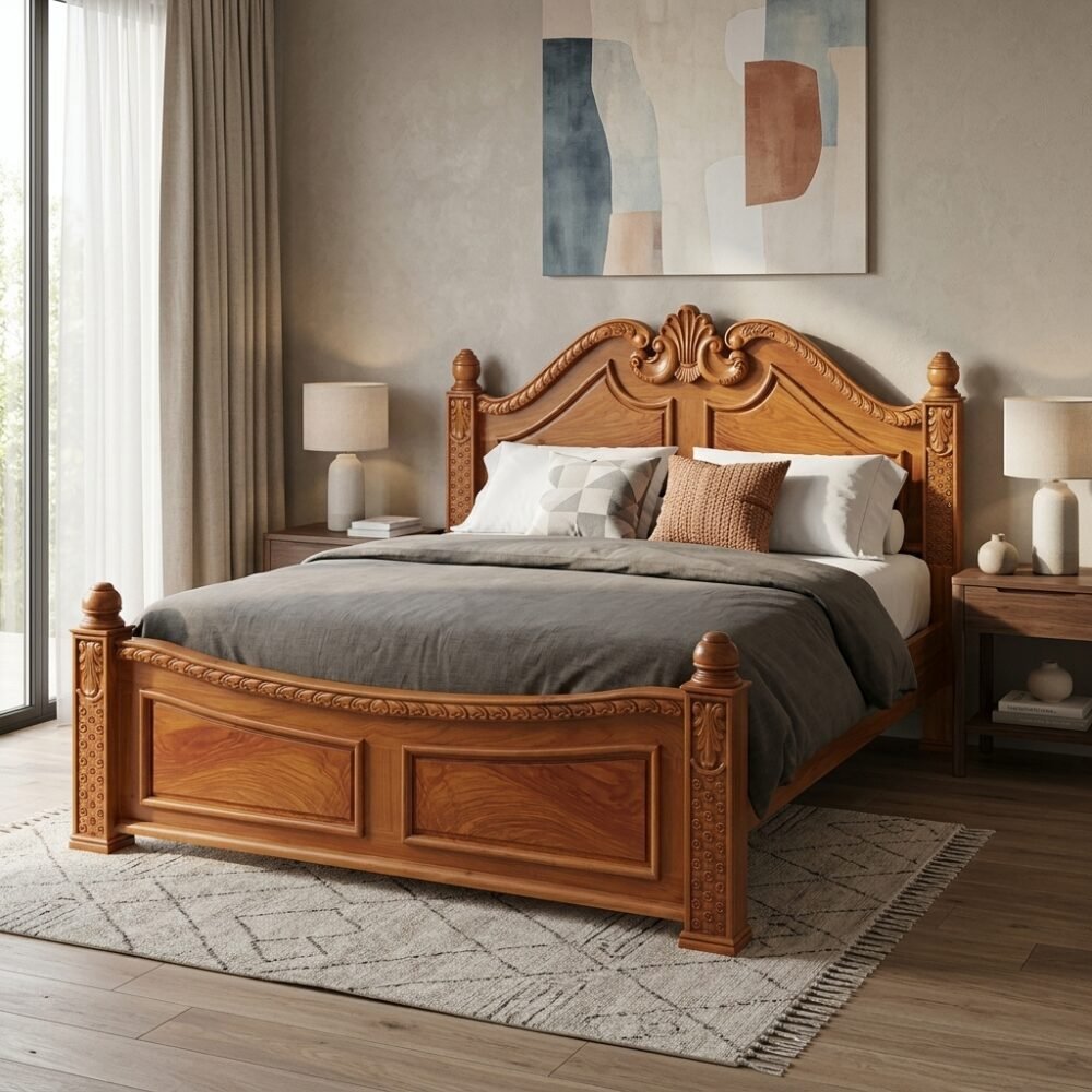 Giường Gõ Đỏ Tự Nhiên Cao Cấp MS 3442 - chi tiết vân gỗ tự nhiên