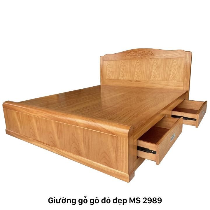 Giường gỗ tự nhiên vân gõ đẹp MS 2989