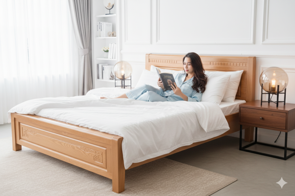 Giường gỗ xoan đào tự nhiên MS 2786 - chi tiết vân gỗ tự nhiên