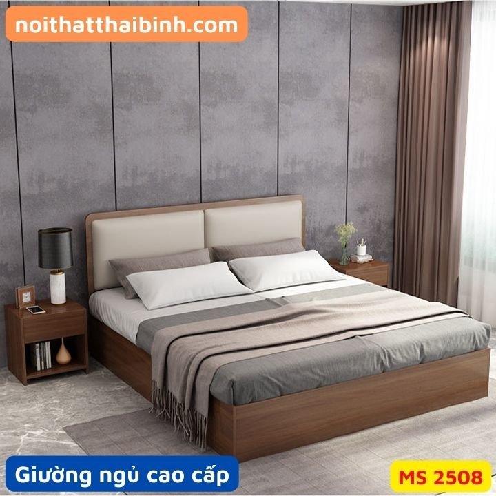 Giường ngủ cao cấp hiện đại đầu giường bọc nệm êm ái