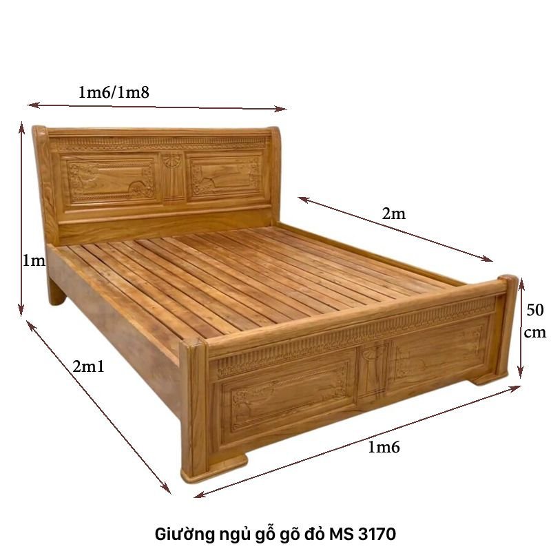Giường ngủ gỗ gõ đỏ tự nhiên MS 3170