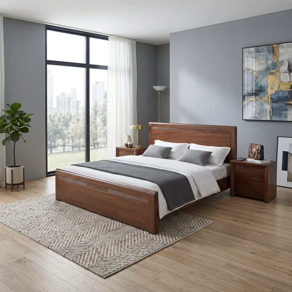 Combo phòng ngủ gỗ sồi sơn màu óc chó - nhìn tổng thể