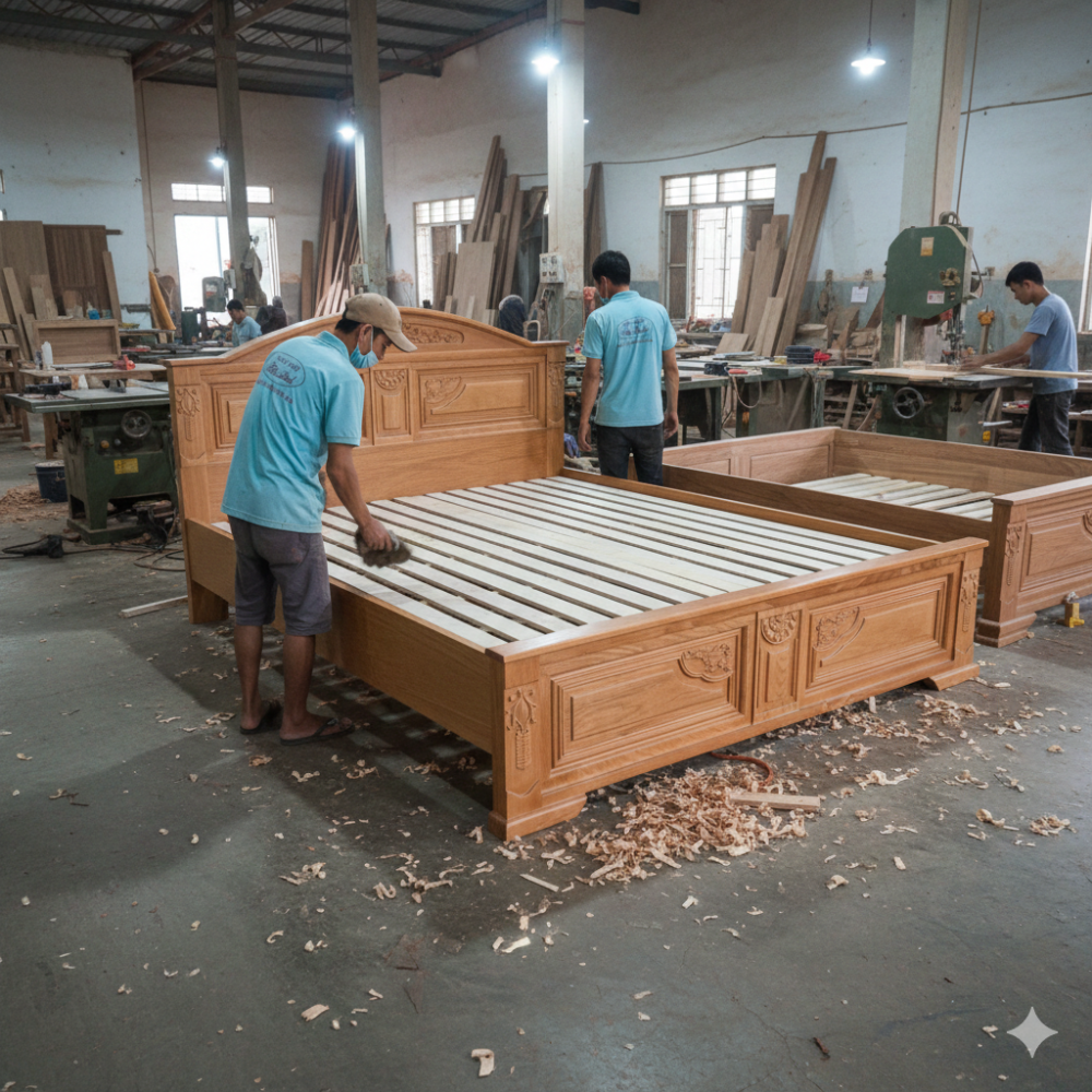 Giường ngủ gỗ sồi tự nhiên