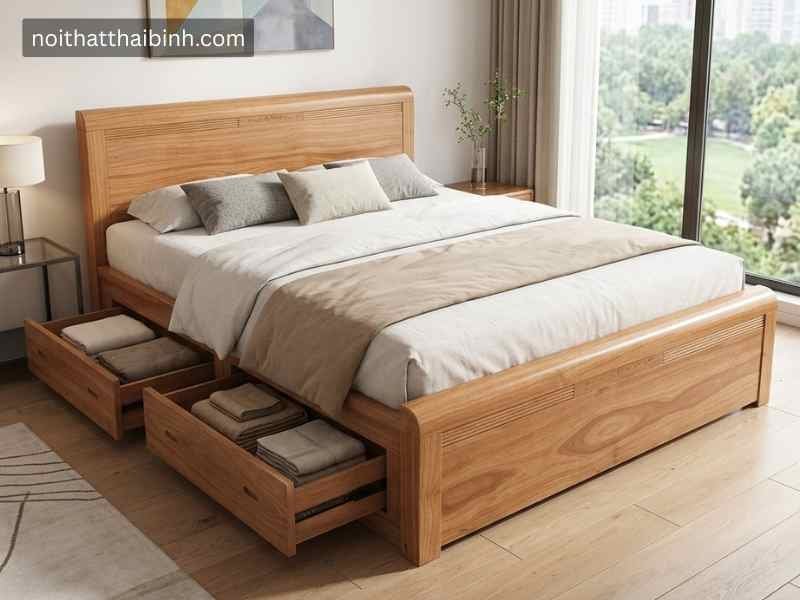 Giường Ngủ Gỗ Tự Nhiên Cao Cấp Mã 3078 Có Ngăn Kéo Tiện Lợi - nhìn tổng thể