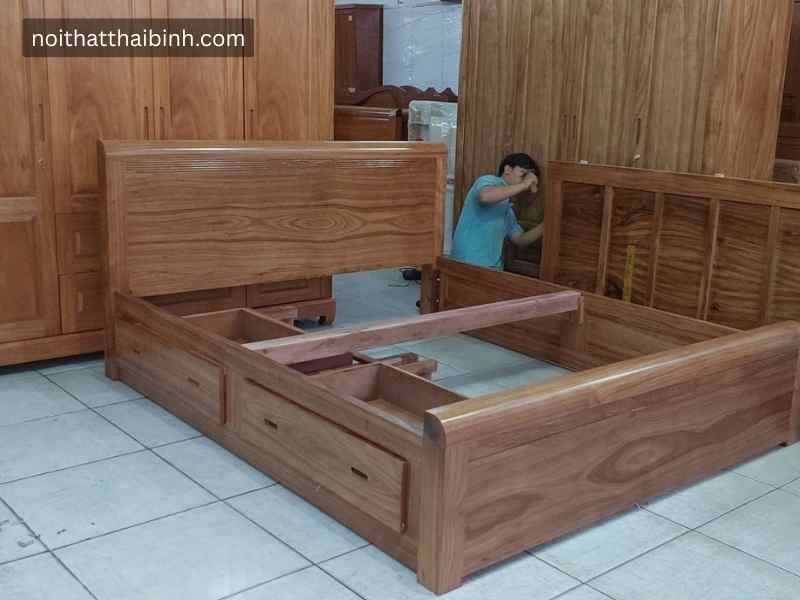 Giường Ngủ Gỗ Tự Nhiên Cao Cấp Mã 3078 Có Ngăn Kéo Tiện Lợi - chi tiết vân gỗ tự nhiên