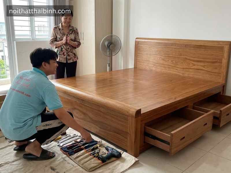 Giường Ngủ Gỗ Tự Nhiên Cao Cấp Mã 3078 Có Ngăn Kéo Tiện Lợi - mẫu thực tế tại xưởng
