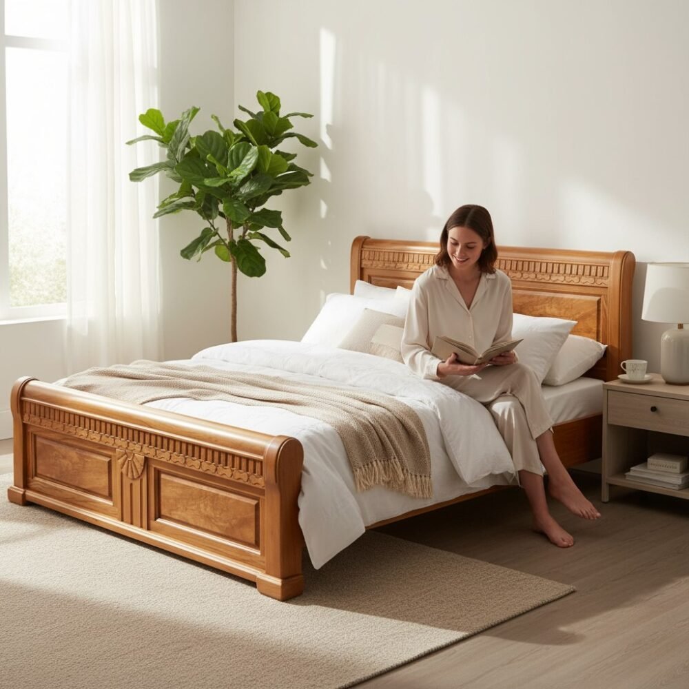Giường ngủ gỗ tự nhiên vạt phản MS 2945