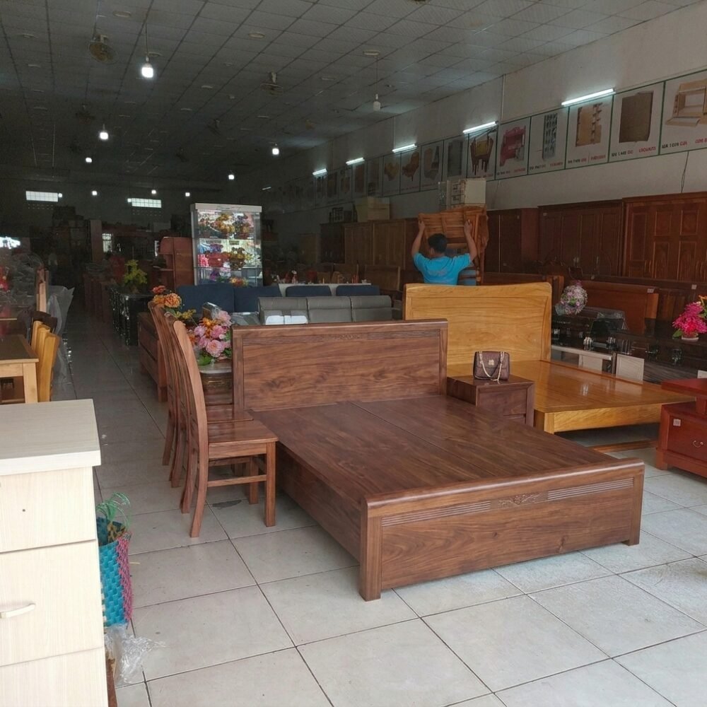 Combo phòng ngủ gỗ sồi sơn màu óc chó - đóng tại xưởng Thái Bình TPHCM