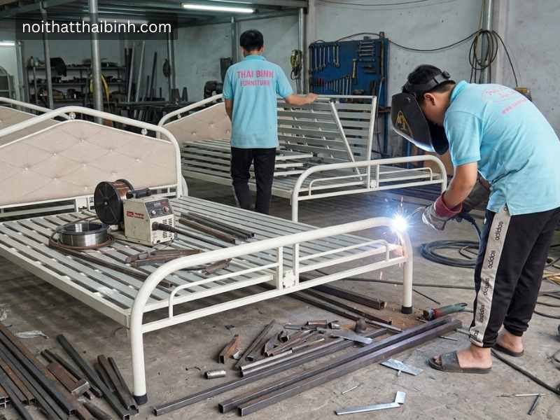 Giường sắt sơn tỉnh điện cao cấp - đóng tại xưởng Thái Bình TPHCM