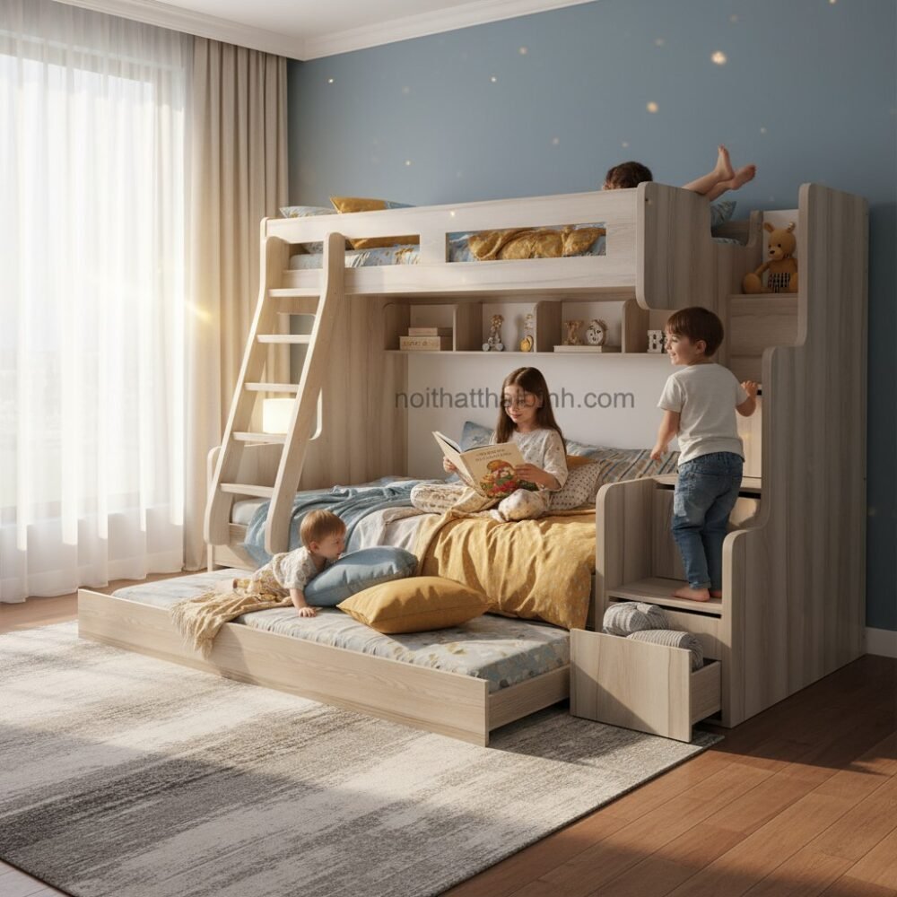 Giường Ngủ Hai Tầng Cao Cấp MS 1145 - chi tiết vân gỗ tự nhiên