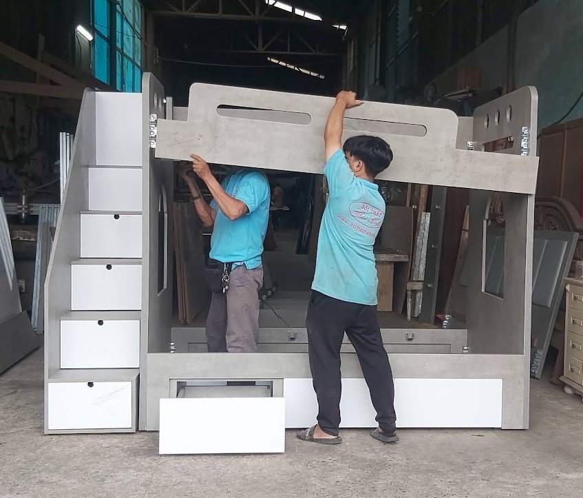 Giường tầng có ngăn kéo dưới gầm màu xám hiện đại cho bé