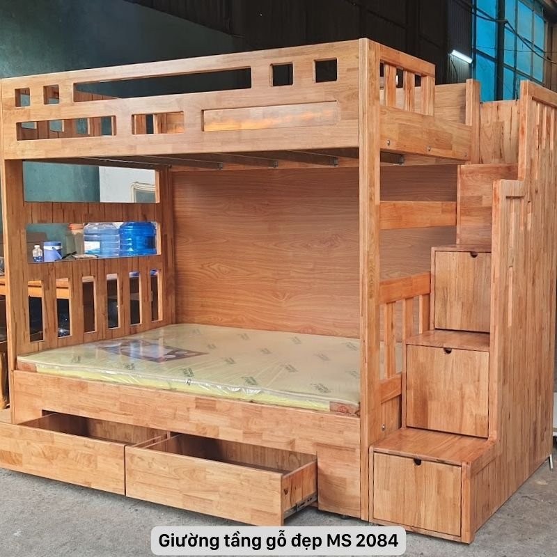 Giường tầng gỗ tự nhiên đẹp Giường tầng gỗ đẹp MS 2084 - bề mặt hoàn thiện