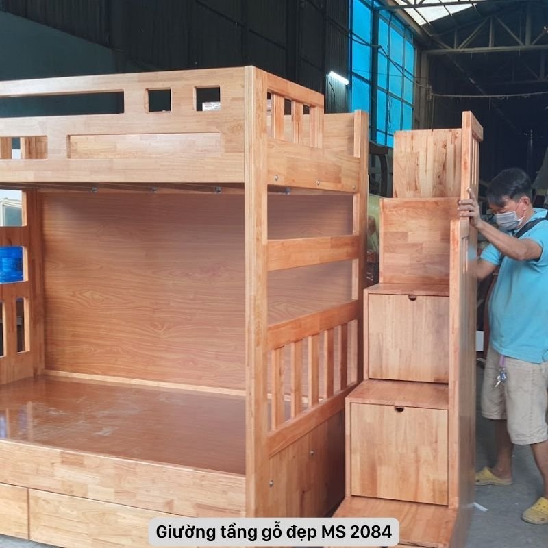 Giường tầng gỗ đẹp Giường tầng gỗ đẹp MS 2084 - góc nghiêng