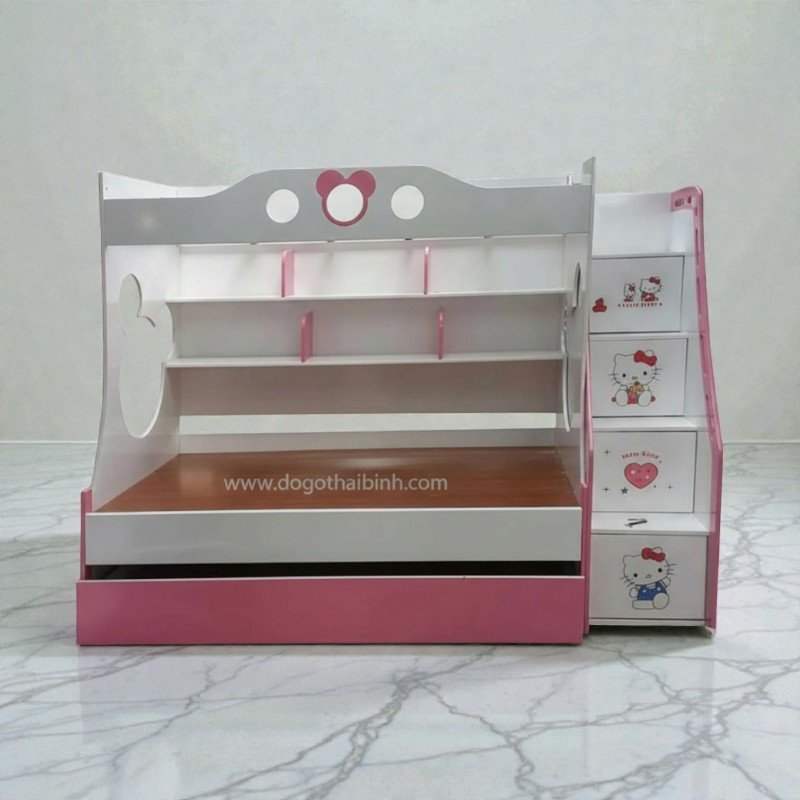 Giường tầng trẻ em MS 8914 - chi tiết vân gỗ tự nhiên