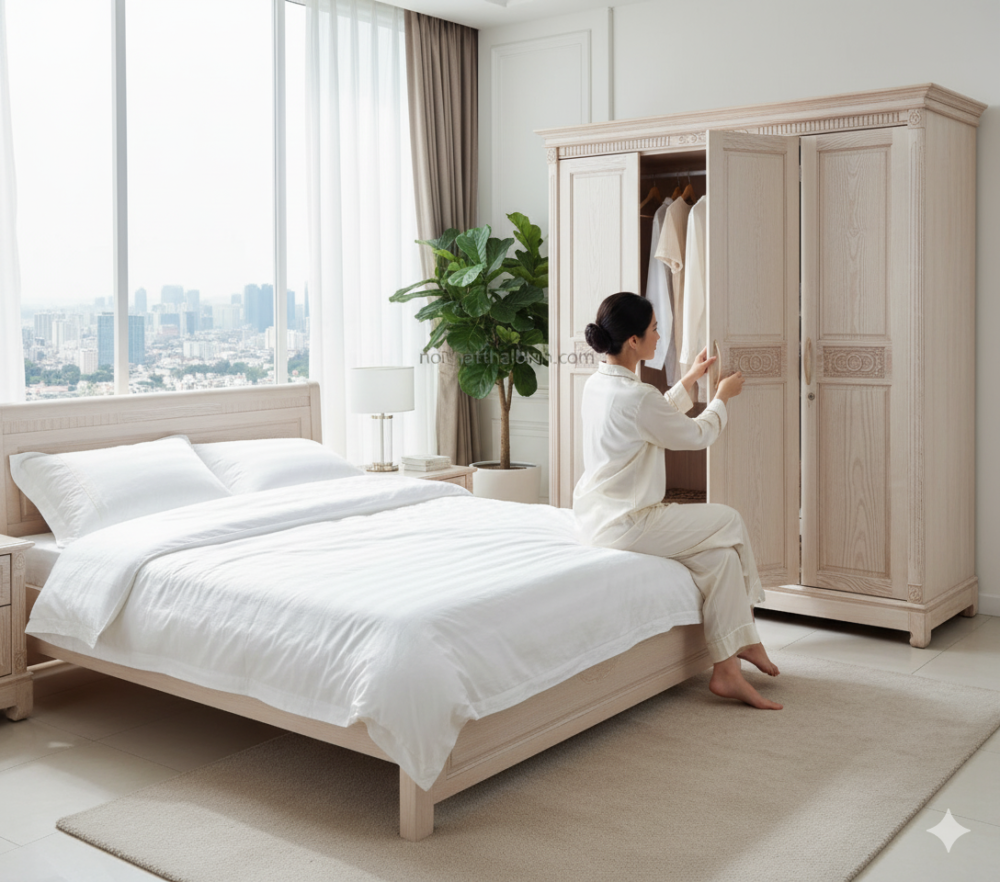 Giường tủ gỗ sồi