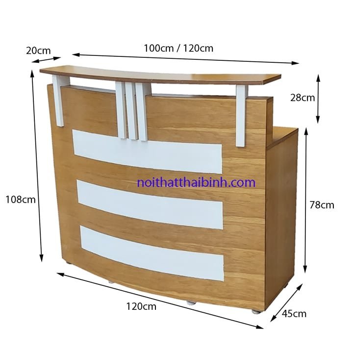 Kích thước quầy tiếp tân sồi