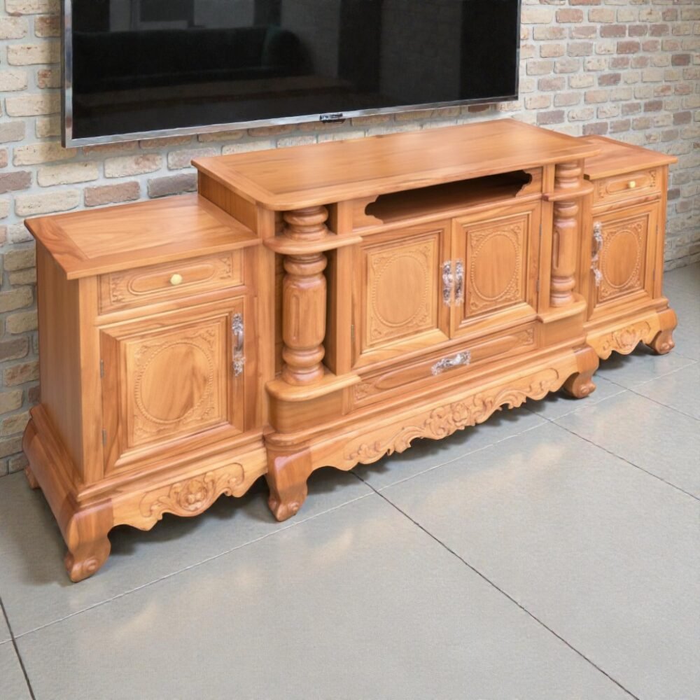 Kệ tivi đẹp gỗ gõ đỏ tự nhiên kích thước 2m