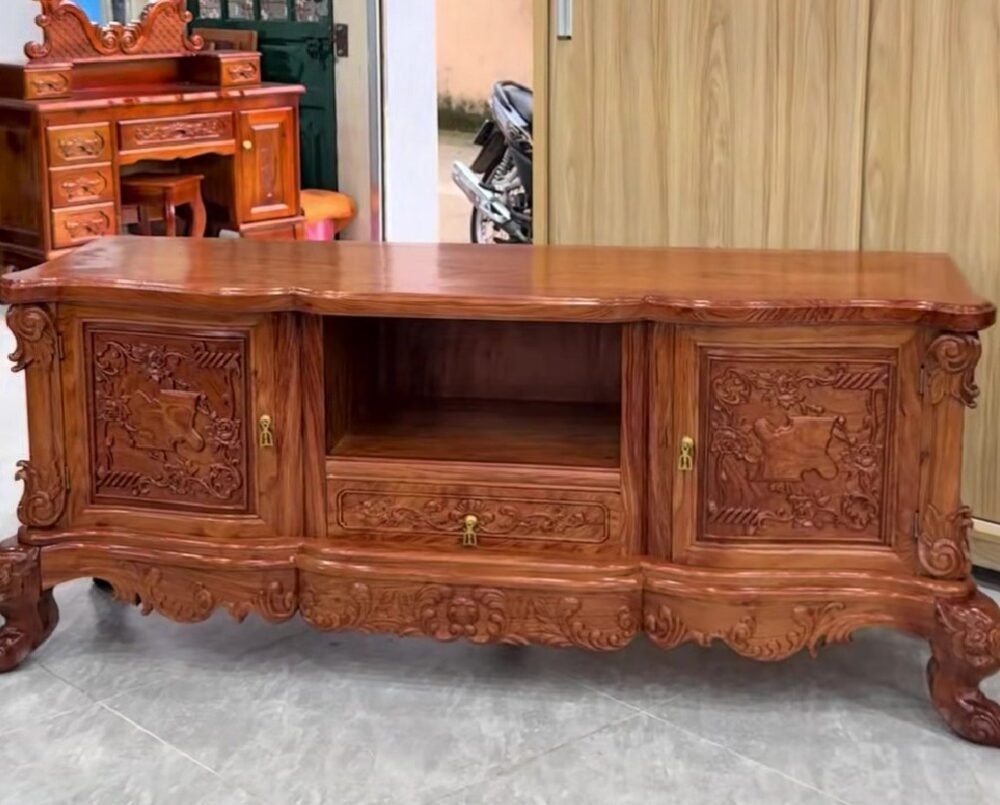 Kệ tivi gỗ hương đá hiện đại MS 3369 - kỹ thuật đóng mộng chắc chắn