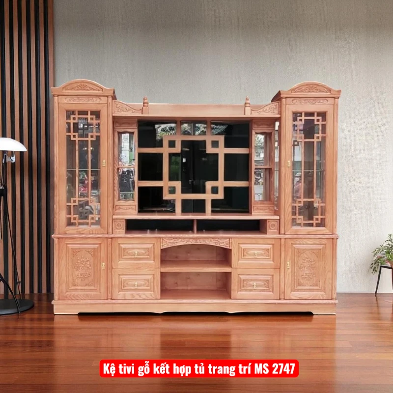 Kệ tivi gỗ kết hợp tủ trang trí MS 2747