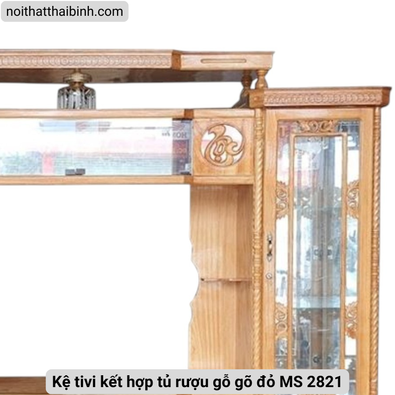 Kệ tivi kết hợp tủ rượu gỗ gõ đỏ