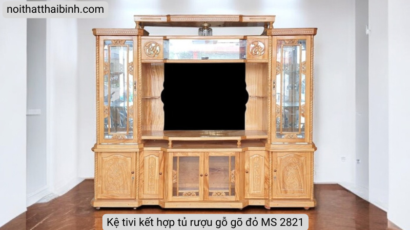 Kệ tivi kết hợp tủ rượu gỗ gõ đỏ