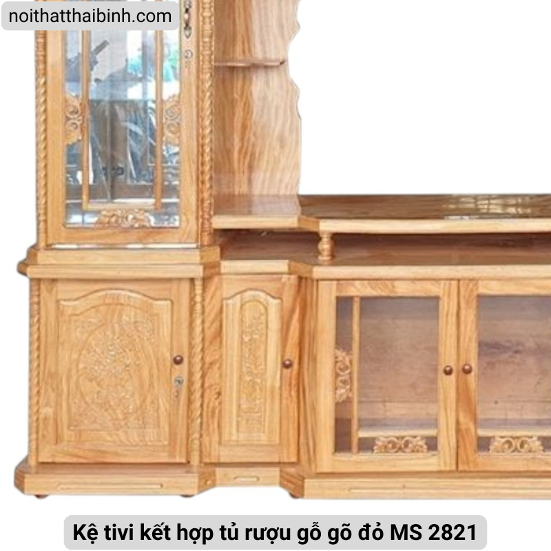Kệ tivi kết hợp tủ rượu gỗ gõ đỏ