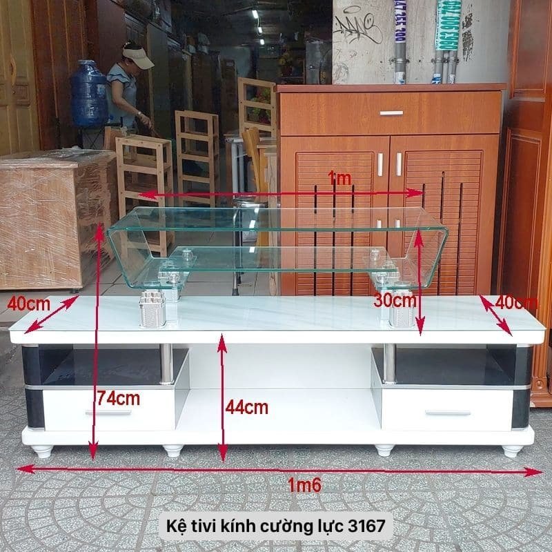 Kích thước kệ kính tivi cường lực 2 tầng