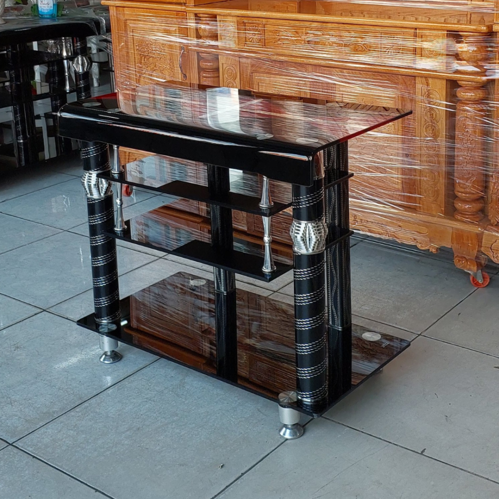 Kệ tivi kính cường lực hiện đại khung nhôm inox chắc chắn Kệ tivi kính cường lực hiện đại MS 3365 - đóng tại xưởng Thái Bình TPHCM