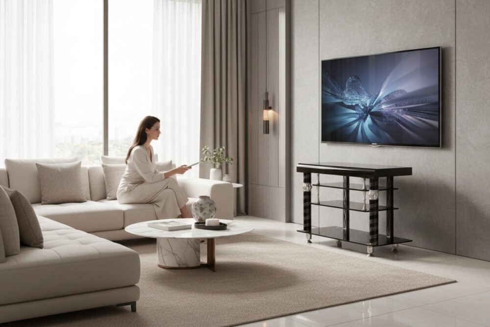 Kệ tivi kính cường lực hiện đại MS 3365 - kỹ thuật đóng mộng chắc chắn