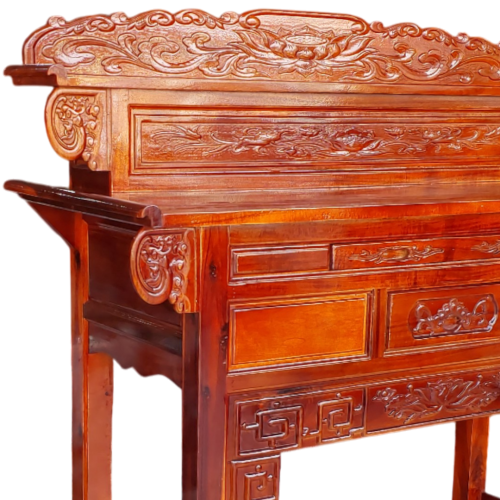 Bàn thờ gỗ tràm 1m54 gỗ tự nhiên MS 3374 - nhìn tổng thể