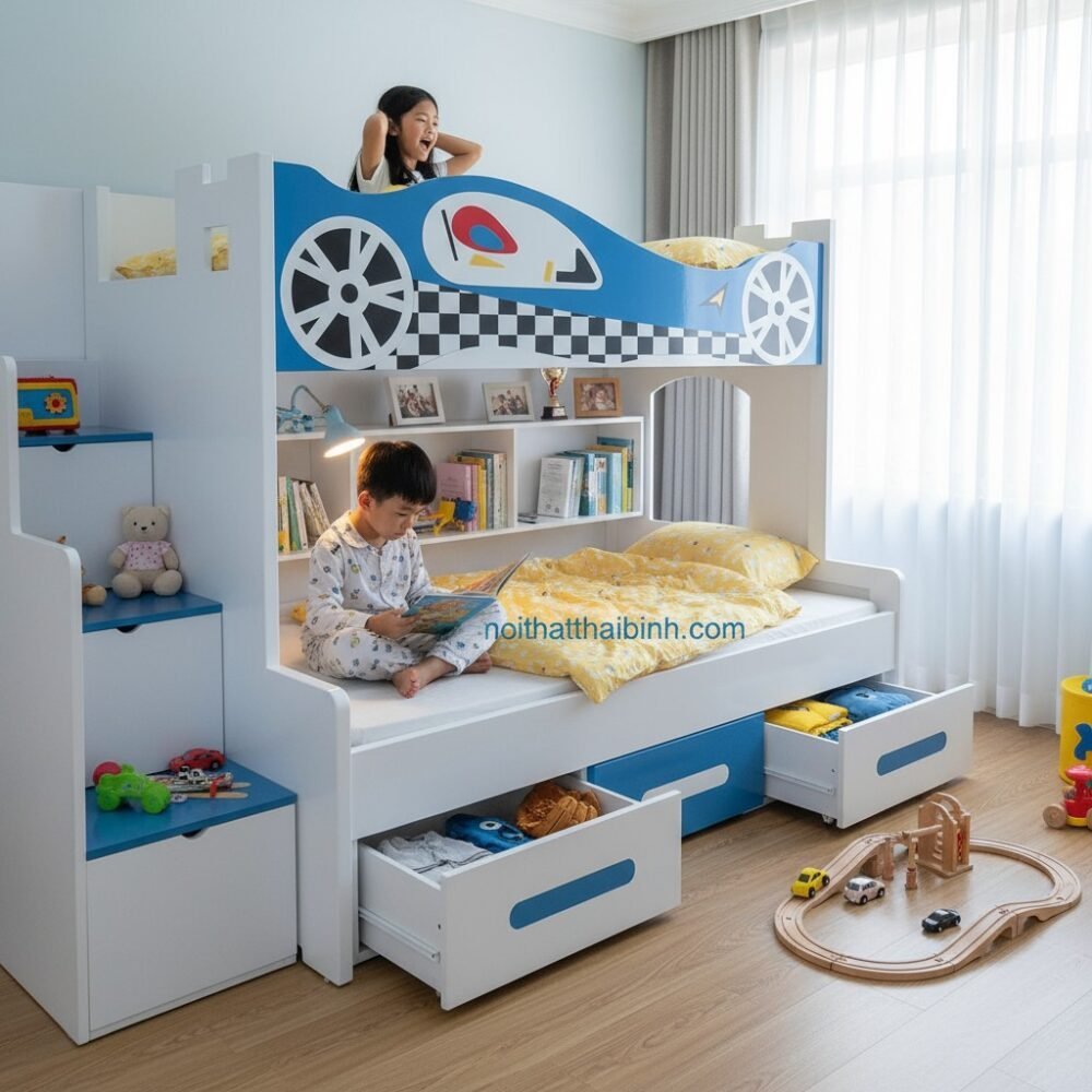 Giường Tầng Trẻ Em Cho Bé Trai MS 1001 - đóng tại xưởng Thái Bình TPHCM