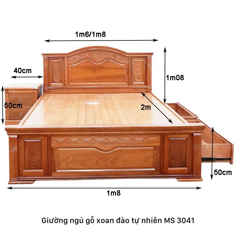Kích thước giường ngủ gỗ xoan đào tự nhiên Kích thước giường ngủ gỗ xoan đào tự nhiên