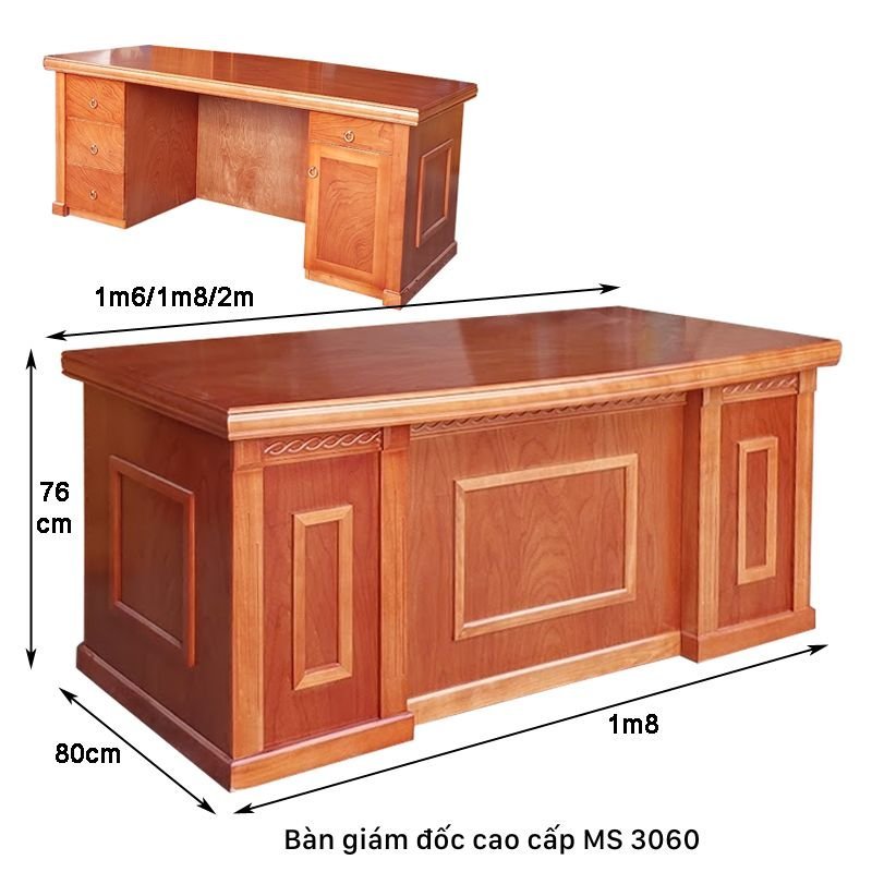 Kích thước bàn giám đốc cao cấp Bàn giám đốc cao cấp gỗ tự nhiên MS 3060
