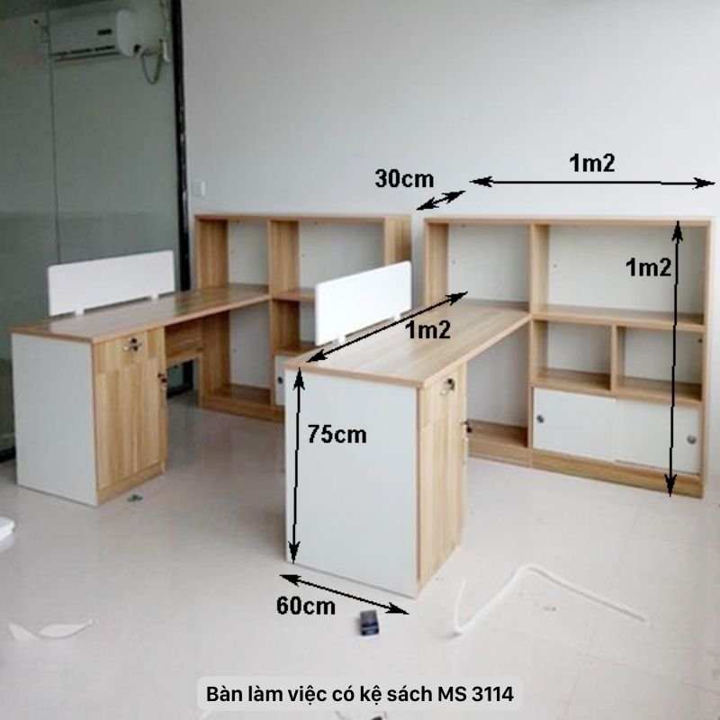 Kích thước bàn làm việc có kệ sách