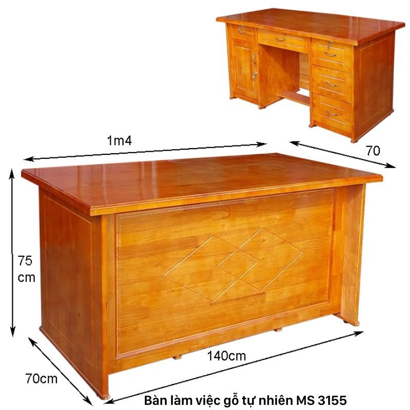 Kích thước bàn làm việc gỗ cao su 