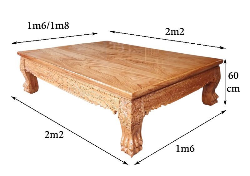 Kích thước đi văng gỗ gõ đỏ tự nhiên