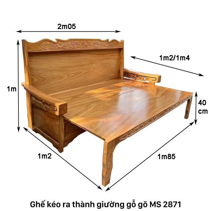 Ghế kéo ra thành giường gỗ gõ đỏ MS 2871
